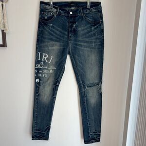 Amiri Arts District Embroidered Jeans River Indigo Stack Skinny men’s 36 EUC!
